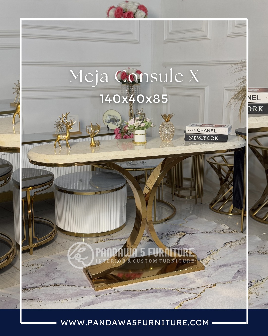 Meja Consule X dengan bahan stainless steel anti karat dan desain yang elegan. Material - Stainl