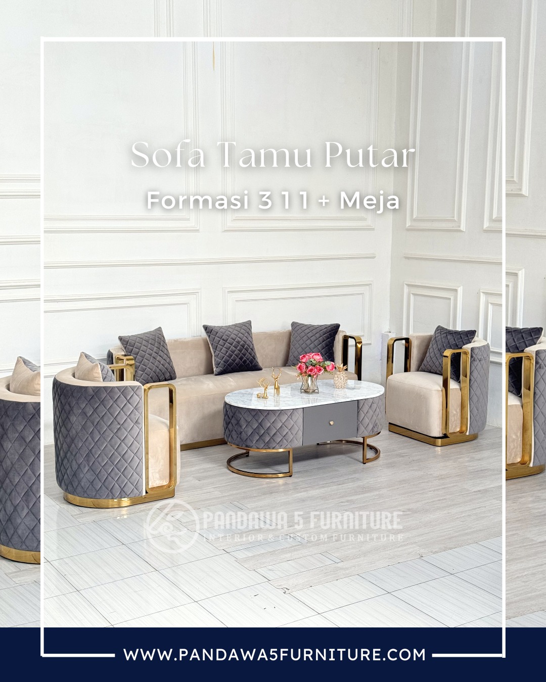 Sofa stainless mewah putar yang menghadirkan kemewahan di ruang tamu anda. Selain desain yang mo