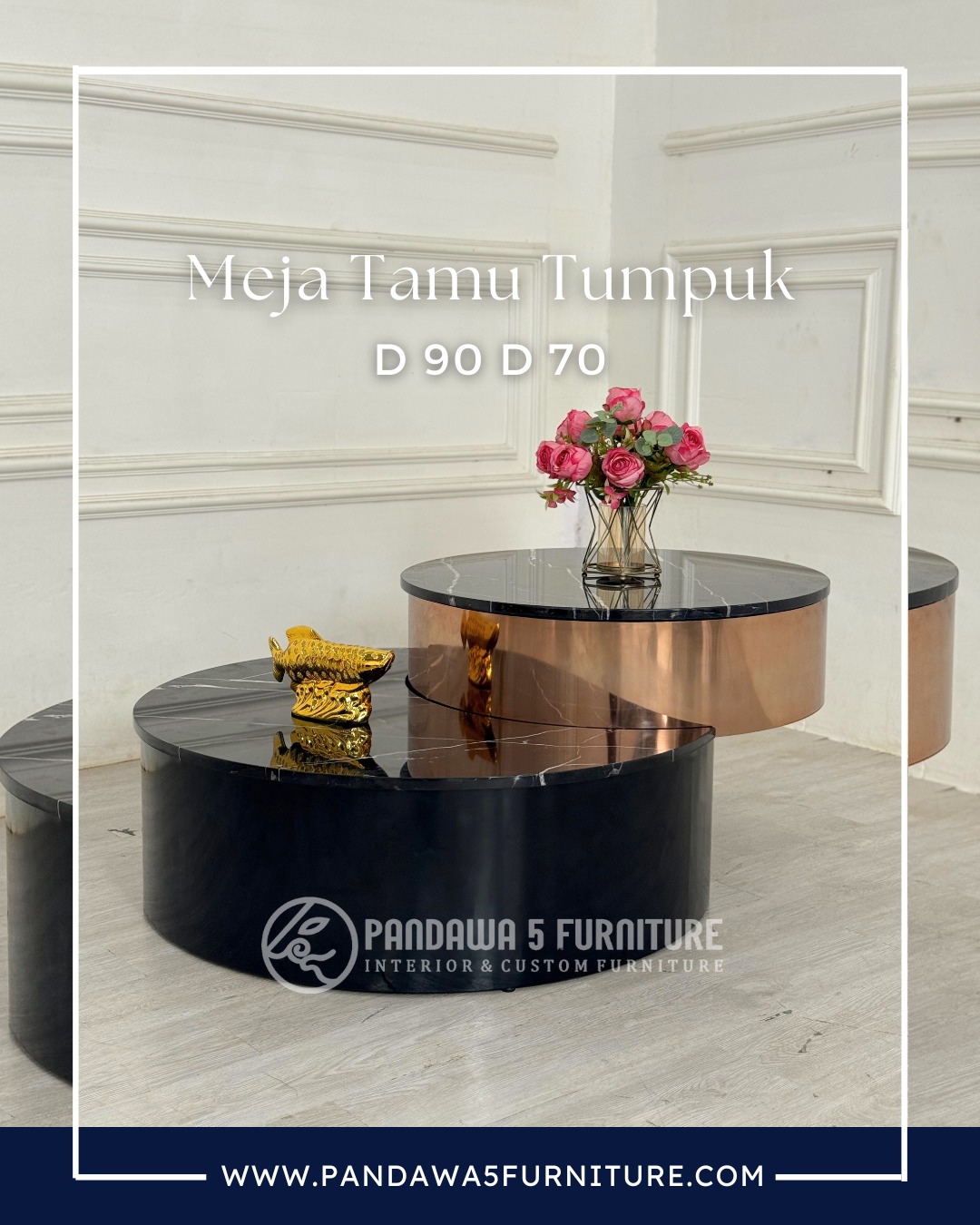 Meja tamu stainless steel mewah dipadukan dengan marmer black nero yang cantik dan eleganMateria (2)