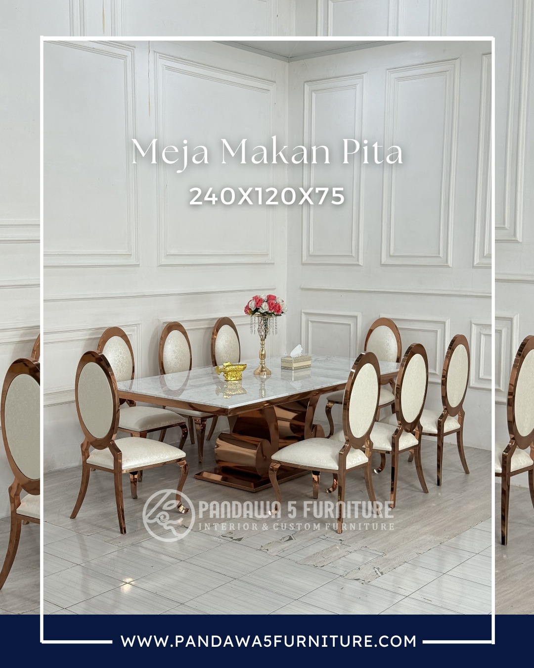 Meja makan stainless marmer penunjang kemewahan di ruang makan anda, menjadikan suasana makan be